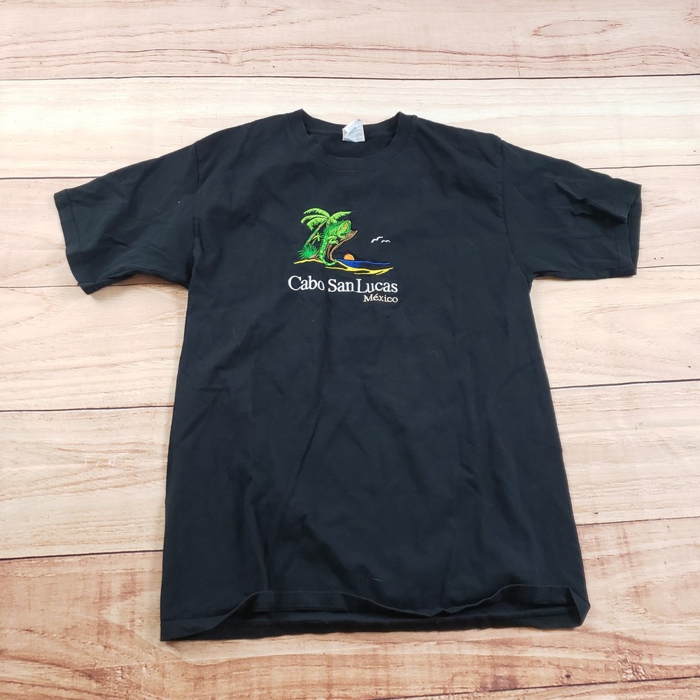 Cabo San Lucas Shirt Mens Medium Black Mexico Iguana‎ Embroidered Souvenir Tee